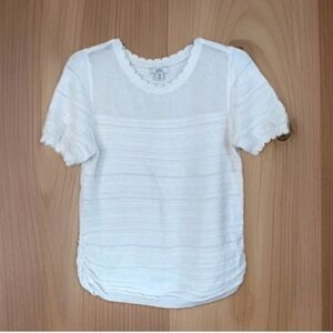 Croft & Barrow Women's Knit Scallop Scoop Neck Sweater Cream S Sleeve Large NWT